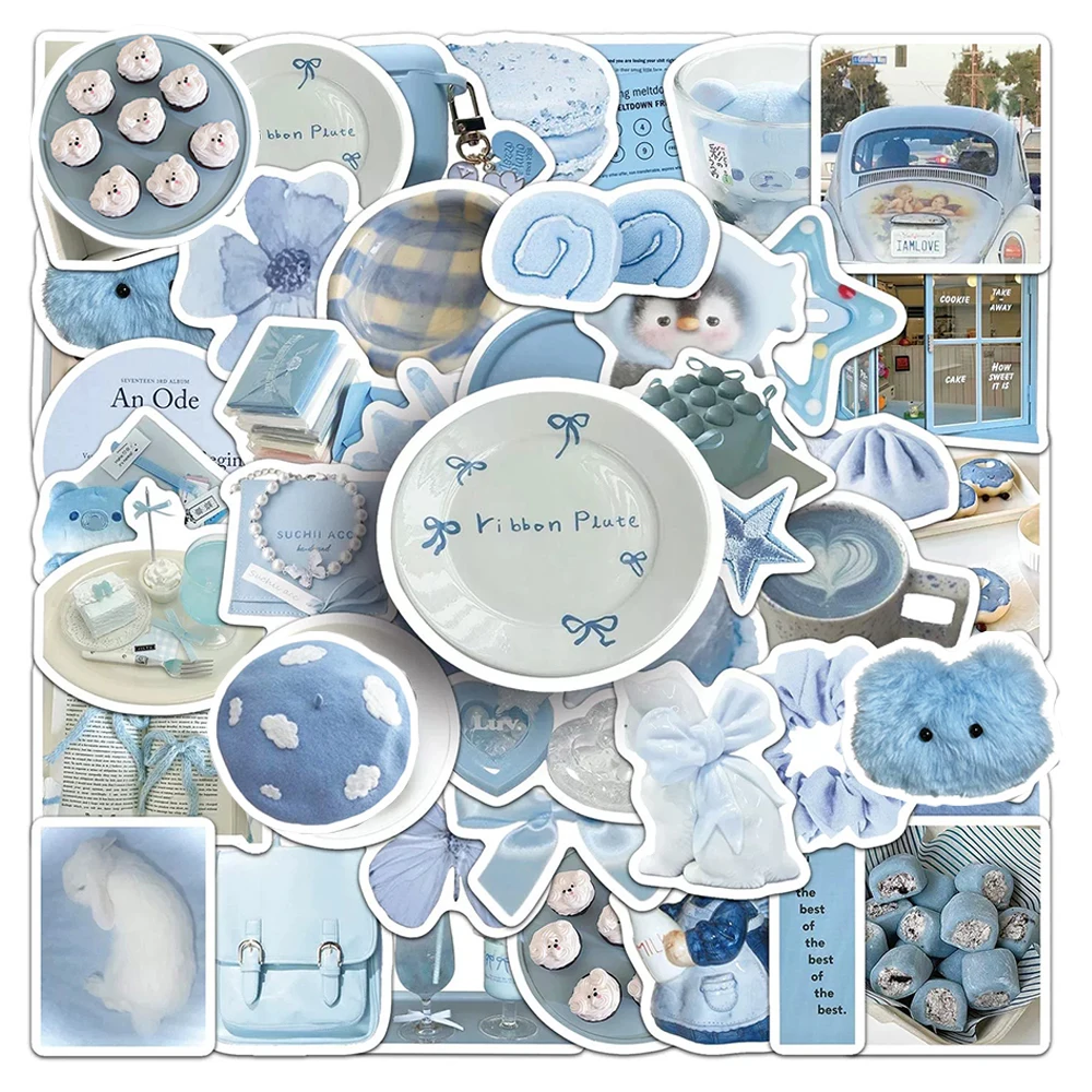 10/30/50pcs Cute Ins Style Light Blue Aesthetic Art Stickers Cartoon Sticker DIY Suitcase Scrapbooking Phone Kawaii Girl Decals