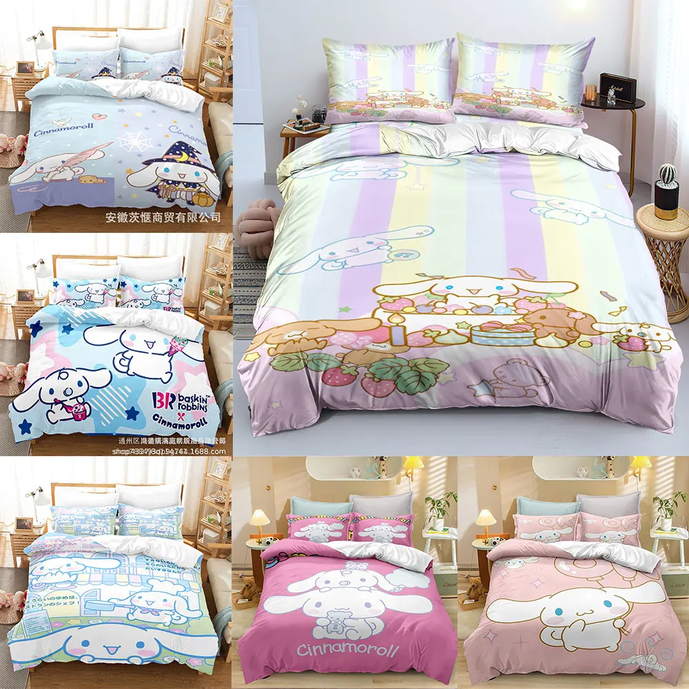 

Cinnamoroll Bedding Sets Comforter Quilt Bed Cover Duvet Cover Pillow Case 2-3 Pieces Sets for Kids Adult