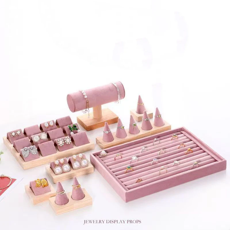 

Fashion Pink Series Jewelry Display Stand Pendant Bracelets Earrings Holder Rings Tray Jewellery Organizer Counter Display Props