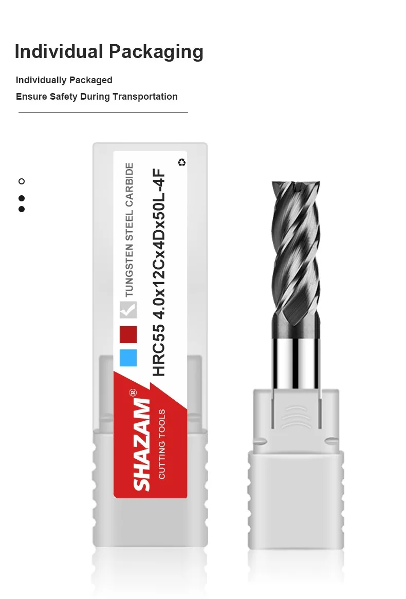 Shazam hrc55 4-flöte schwarz nano beschichtung flache fräser wolfram stahl karbid fräser cnc mechanische bearbeitung end fräser – Detail 6