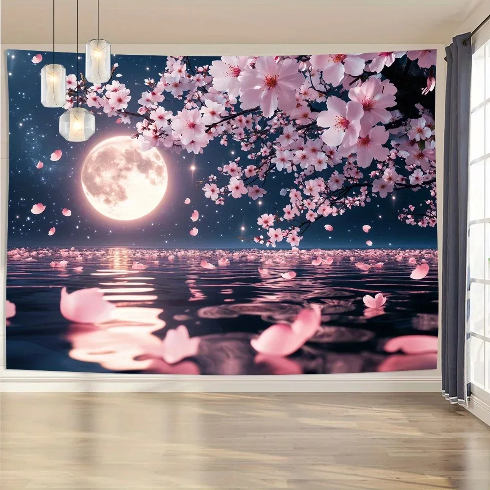 Rosa Kirschblütenbaum bedruckter Wandteppich, perfektes kreatives Geschenk, kreative Kunst, Schlafzimmer, Wohnzimmer, Schlafsaal-Dekoration