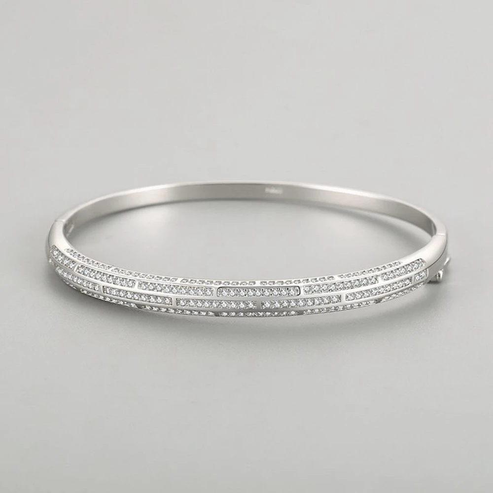 PuBang Fine Jewelry 100% 925 Sterling Silver Full High Carbon Diamond Simple Bracelet for Women Wedding Party Gift Free Shipping