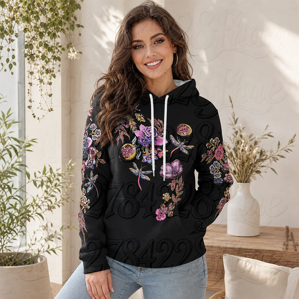 Women's Warm Hoodie Sweatshirt Aesthetic Long Sleeve Graphic Winter Hooded Top Vintage Casual Streetwear Y2K Autumn Fashion Wear