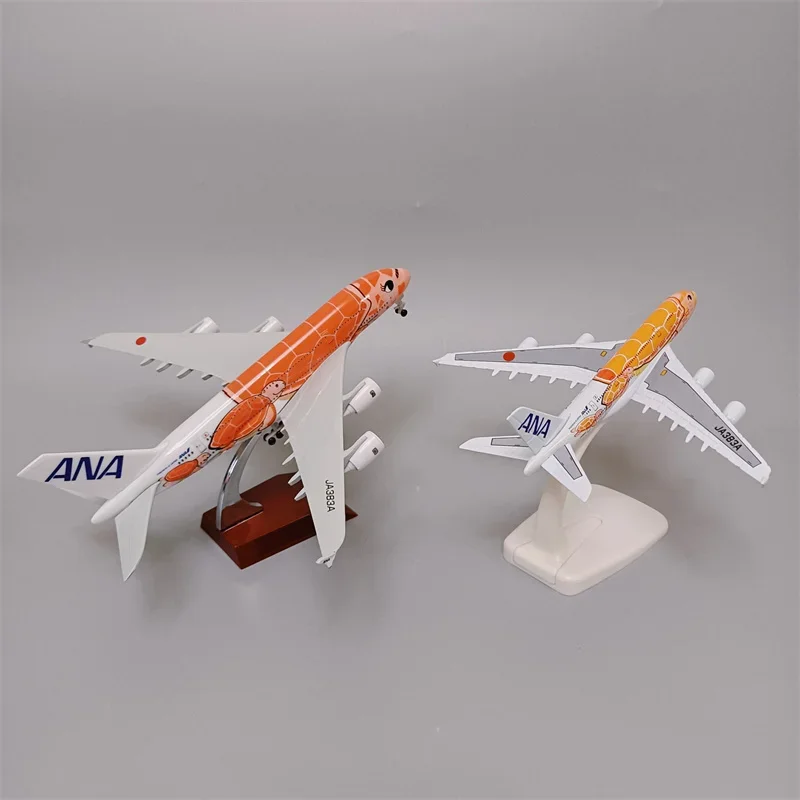 16cm/20cm Alloy Metal Japan ANA Airbus A380 Cartoon Sea Turtle Airlines Diecast Airplane Model Plane Aircraft with Wheels Orange