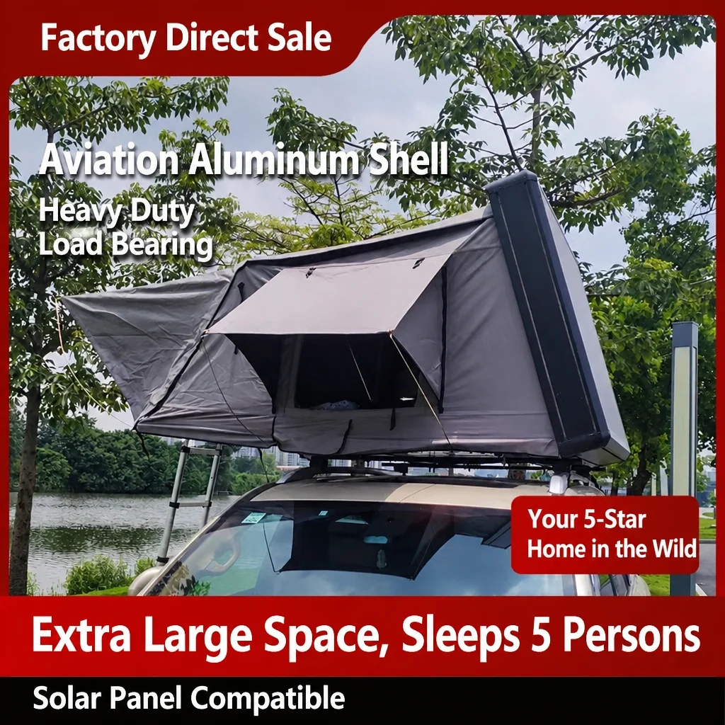 Aviation Aluminum Shell Hard Shell Roof Top Tent 5 Person Side Opening Glamping Waterproof Double Layer Quick Automatic Opening