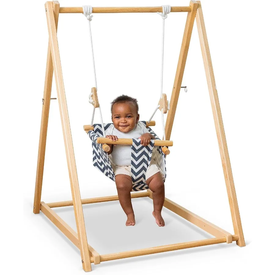 

Foldable Baby Swing for 6 Months to 3 Years - Montessori and Waldorf Style - with Seat Belt and Padded Pillow - Natural Wood Fi