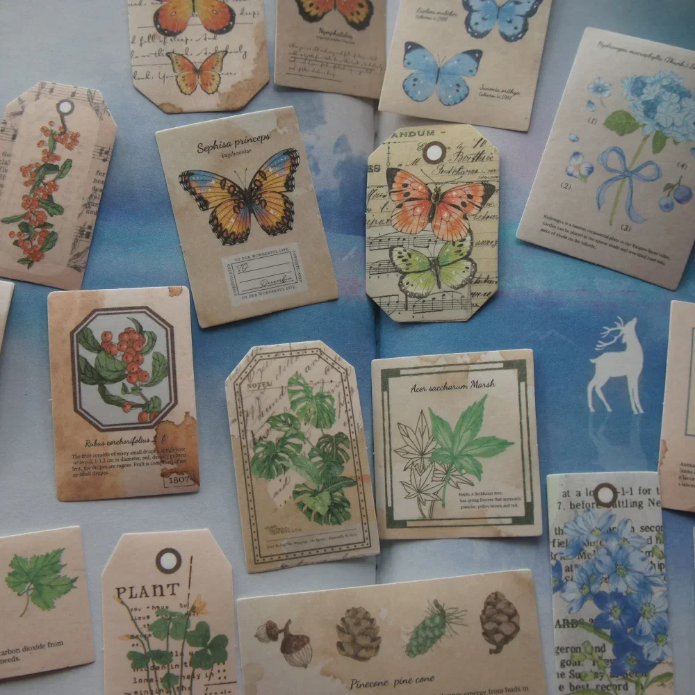 

38pcs Natural Plant Butterfly Tag Style Paper Transparent Sticker Scrapbooking DIY Gift Decoration Label