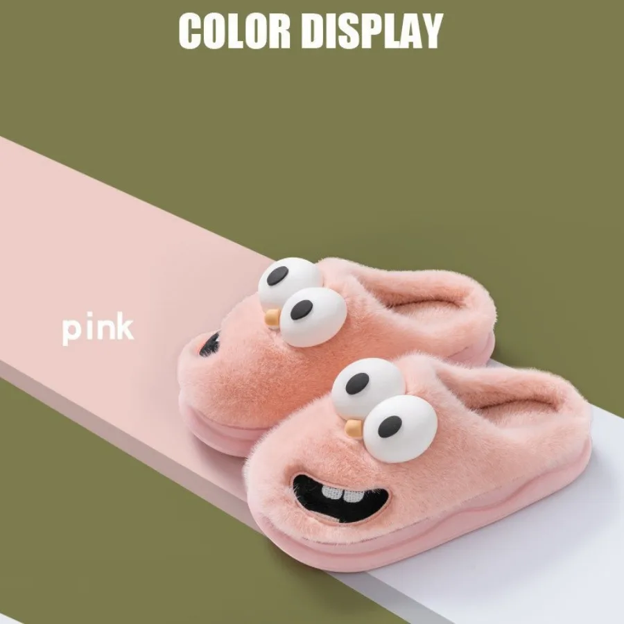 Big Eyed Dog Cotton Slippers Women's Winter Plush Cute Cartoon Cotton Slippers Couple Indoor Home Anti Slip Cotton Slippers image 5