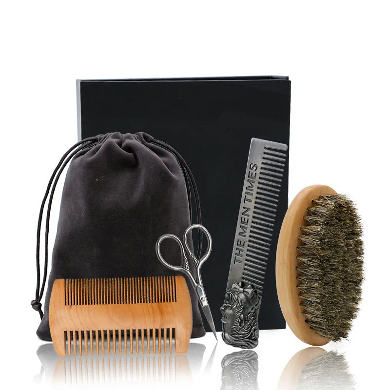 

Professional Soft Boar Bristle Wood Beard Brush Hairdresser Shaving Brush Comb Men Mustache Comb Kit With Gift Bag Hair Comb Set