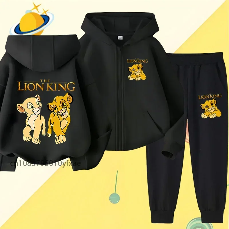 Lion King children zipper hoodie set Disney cartoon print autumn winter long-sleeved sweatshirt boys girls casual Harajuku top