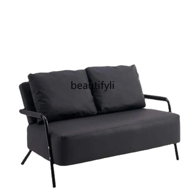 Sofa Small Apartment Clothing Store Black Card Holder Living Room Simple Iron Leather Double Sofa