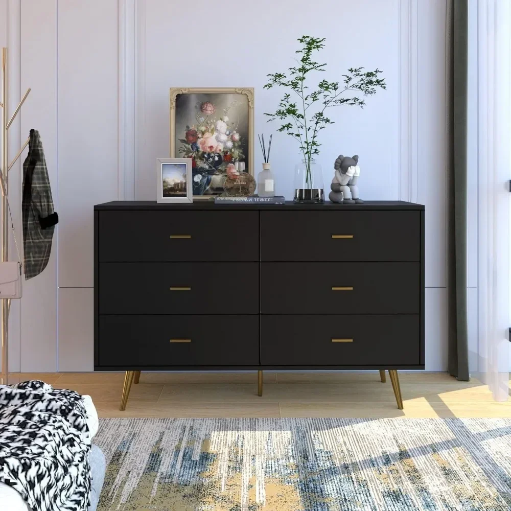 6 Drawer Dresser, Modern Wood Dresser for Bedroom with Wide Drawers and Metal Handles, Storage Chest of Drawers ,Dressers