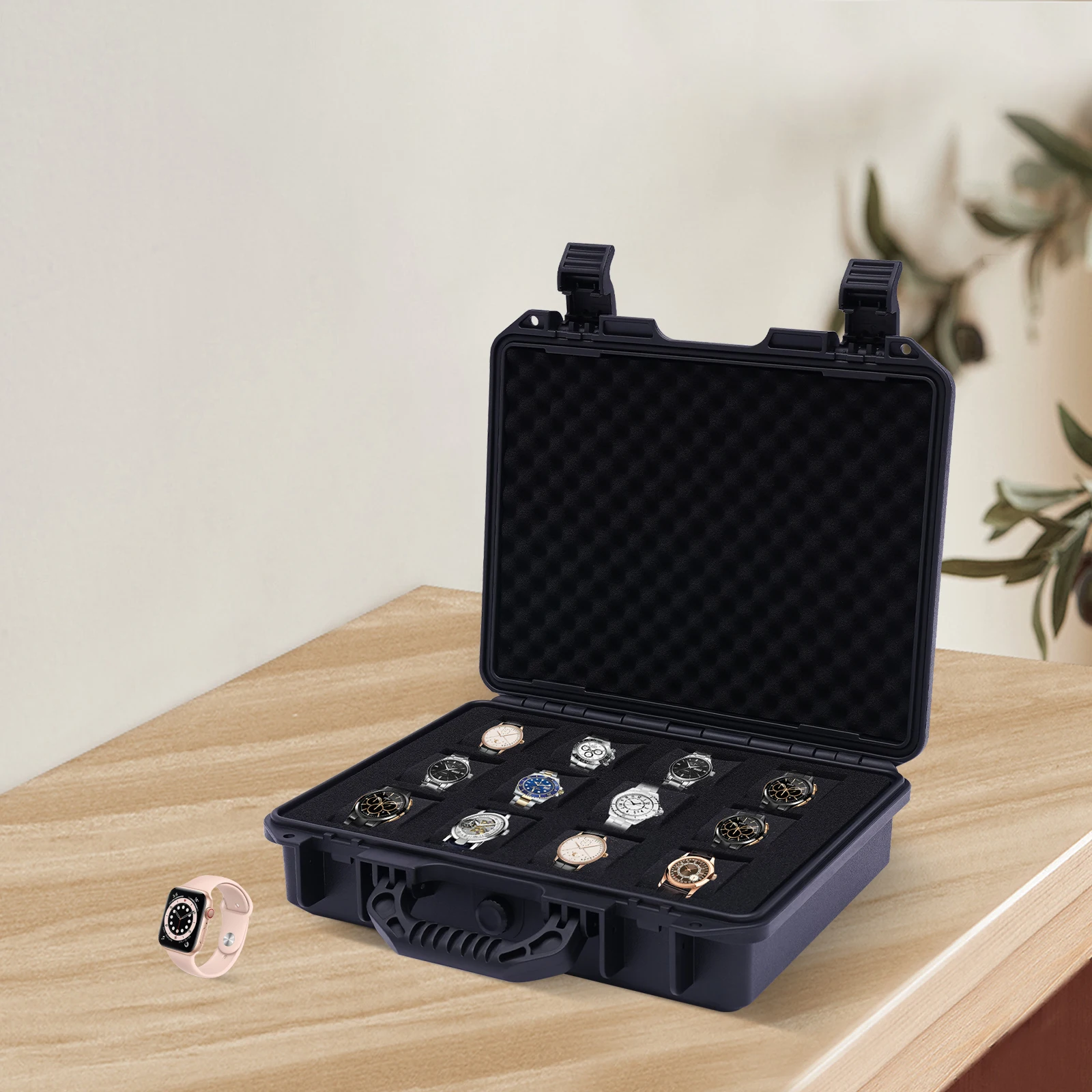 

12-Slot Watch Travel Case, Shockproof, Hard Shell Organizer with Waterproof Protection for Storage