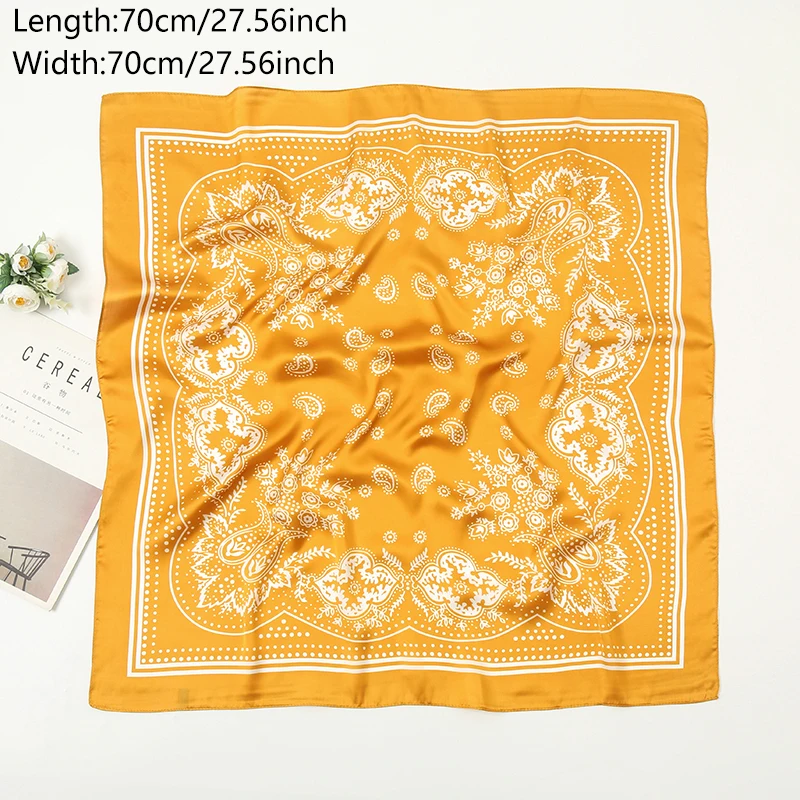 Summer Square Satin Silk Scarf Paisley Printed Hijab Bandana For Women Muslim Turban Wrap Ladies Beach Cashmere Headband 70*70cm