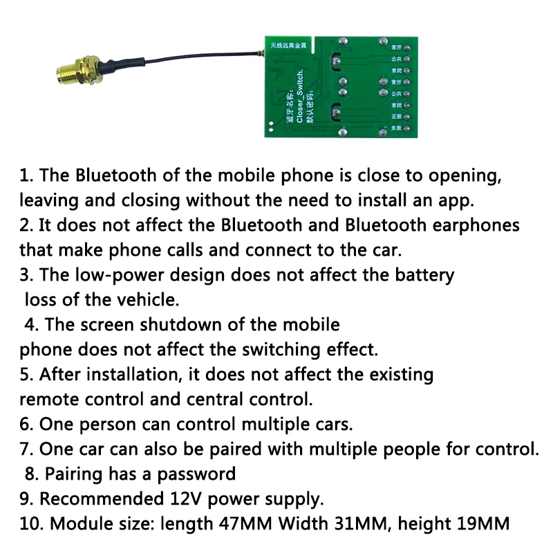 Bluetooth relay module, automatic unlocking within recognition range, password verification for first connection,