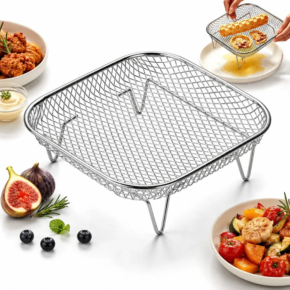 Heißluftfritteuse-Gestell Antihaftbeschichtet Edelstahl Heißluftfritteuse-Tablett Grillkorb Küchenzubehör BBQ-Bratgestell Kochutensilien Bestseller