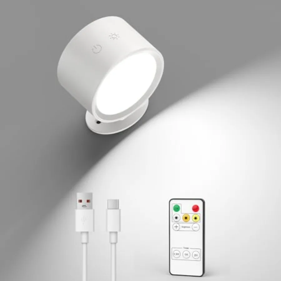 

LED Wall Mounted Lights 2 Pcs with Remote, Rechargeable Wall Sconce with 3 Color Temps and Dimmable Magnetic 360° Rotation Cord