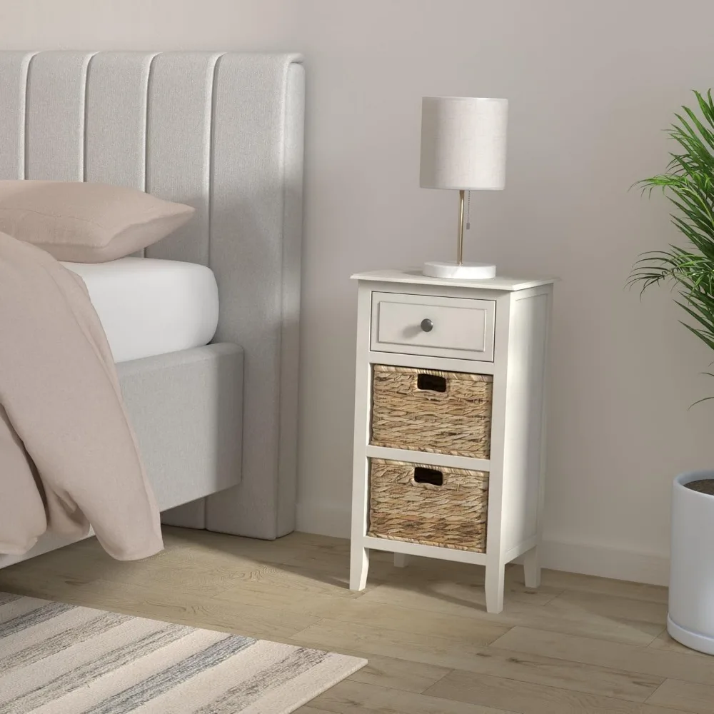 طاولة جانبية رمادية عتيقة مع درج وسلالان قابلة للإزالة لغرفة المعيشة أو غرفة النوم #2