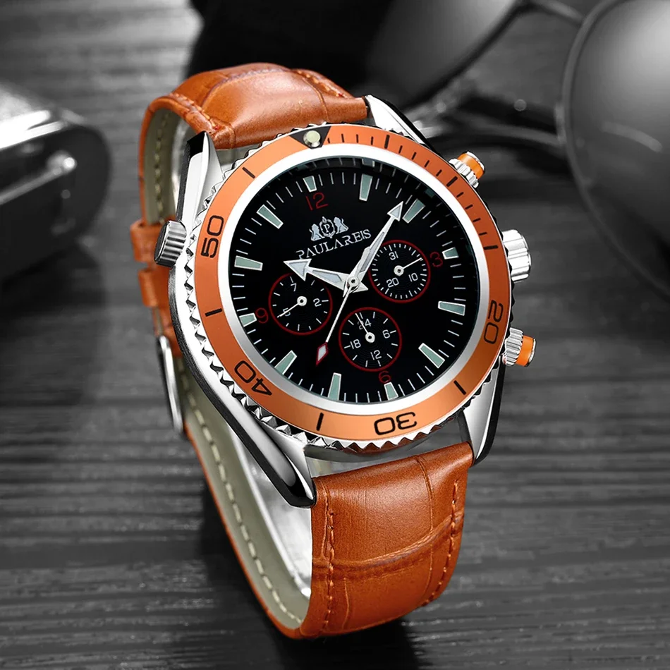 Automatic Watches for Men Mechanical Self Wind Movement Orange Blue Black Leather Rubber Stainless Steel Reloj Hombre Baratos