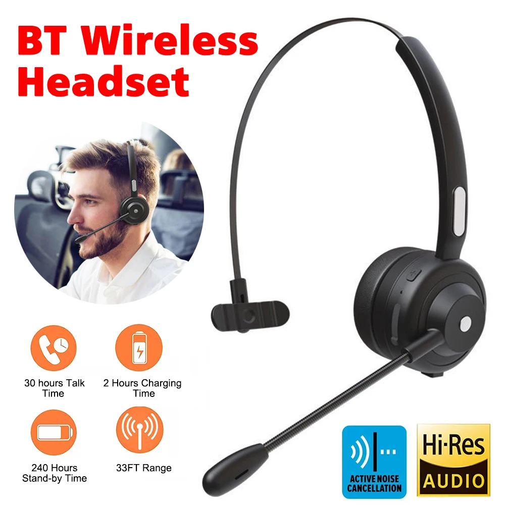 Bluetooth V5.1-headset Draadloze vrachtwagenchauffeur-hoofdtelefoon Handsfree bellen-headset met microfoon voor callcenter Office 30H lange levensduur