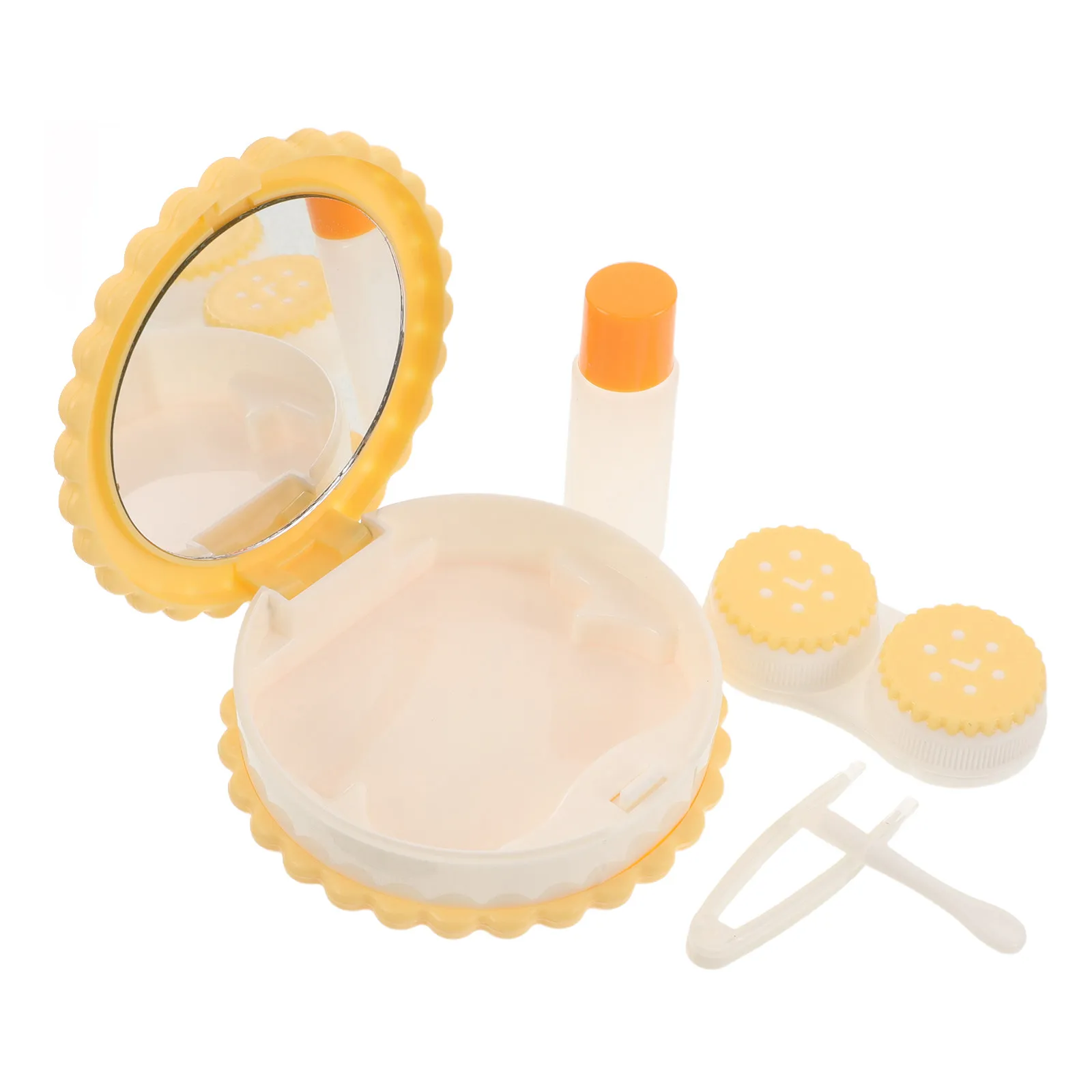 1Set Contact Lens Case Portable Round Cookie-Shaped Plastic Box Leakproof Tweezers Holder Travel Storage Organizer for Daily Use