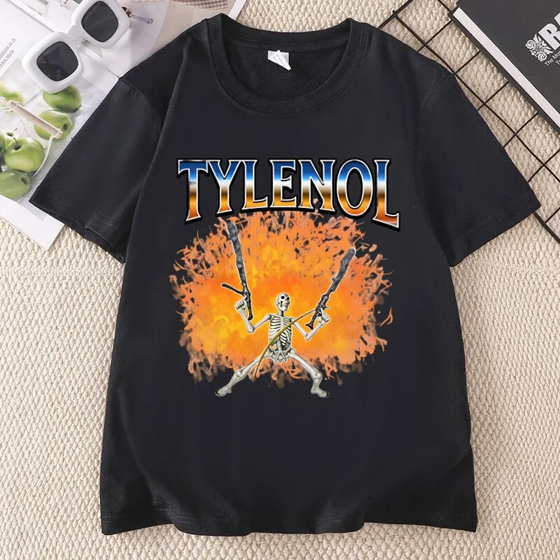 Funny Unhinged Skeleton T-shirt Y2k Clothes Autism Awareness Tee Casual Round Neck Printed Tshirts Men Women Clothing Tops