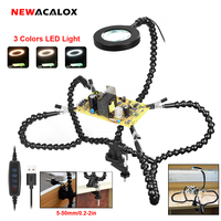 NEWACALOX Desk Clip PCB Soldering Holder 3X Magnifier with LED Light Welding Helping Hand Flexible Arm Soldering Third Hand Tool