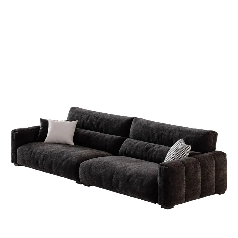 

Simple living room home sofa high-end small apartment straight row fabric black Italian minimalist sofa