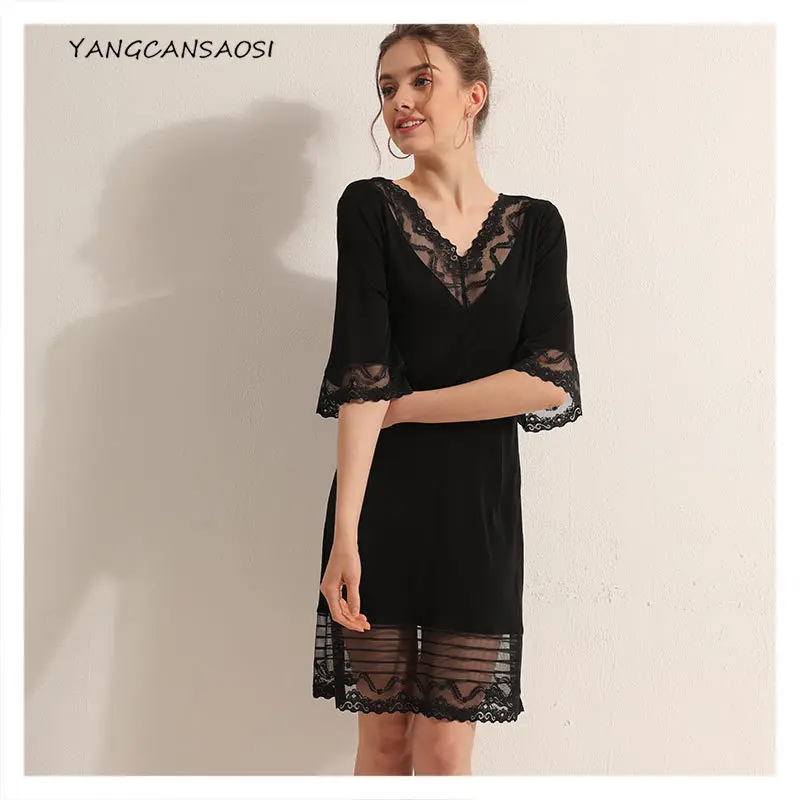 

Female Sexy Pajamas 23% Natural Mulberry Silk Slip Nightdress Summer Lace Thin Comfortable Loose Can Outerwear Casual Dress