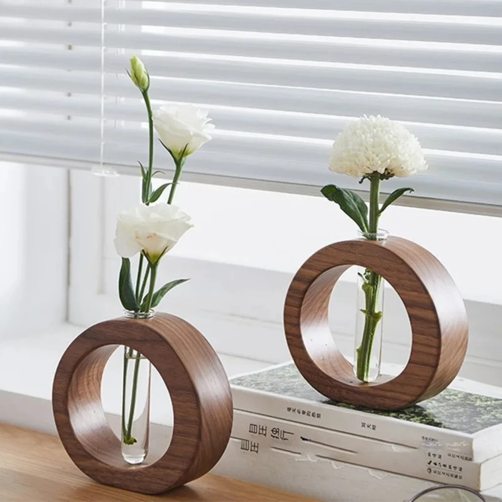 Wooden Plant Hydroponic Machine Test Tube Vase Living Room Plant Planter Desktop Green Plant Modern Home Decoration Ornament