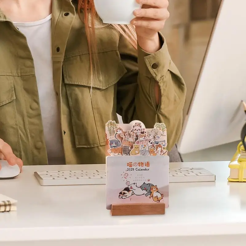 ปฏิทินแผ่นรองโต๊ะ 2025 ปฏิทินตั้งโต๊ะตกแต่งพร้อมฐานไม้ปฏิทินตกแต่งเดสก์ท็อปรายเดือนขนาดกะทัดรัดสําหรับบ้าน