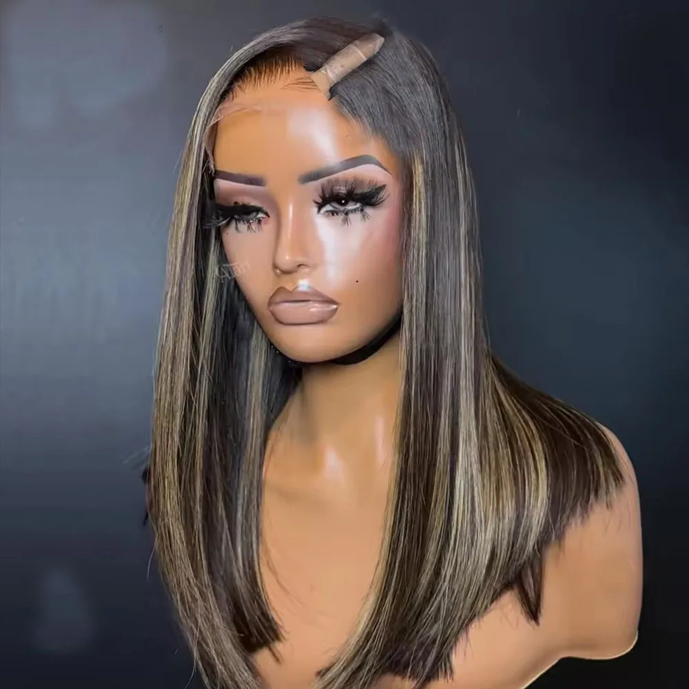 Bone Silky Honey Ash Blonde Highlights Echthaar U-Part-Perücken für schwarze Frauen mit Clips, braune Wurzeln, 180 % Dichte, Malaysisches Remy-Haar – Detail 3