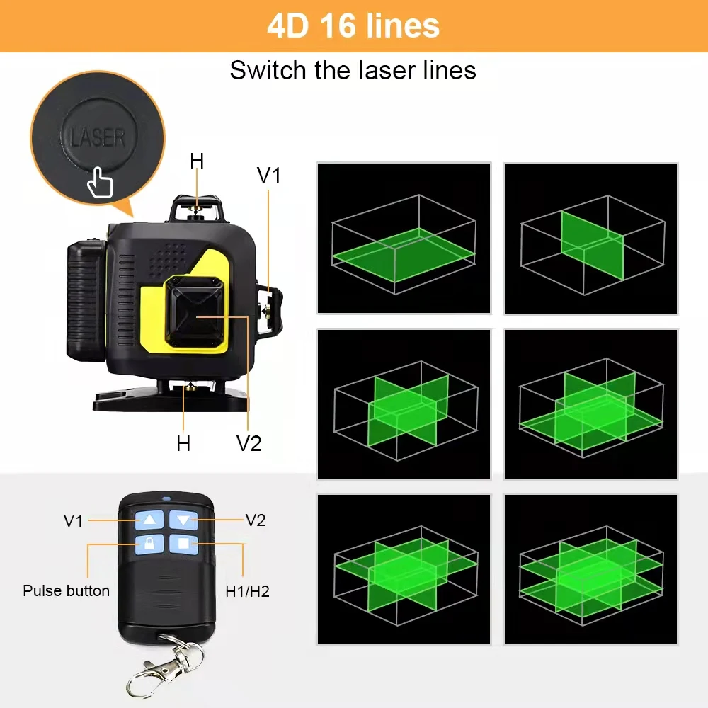 Fukuda 16 lines 4D Cross Line Laser Level 360 Self-Leveling Green Nivel Laser with Remote Control