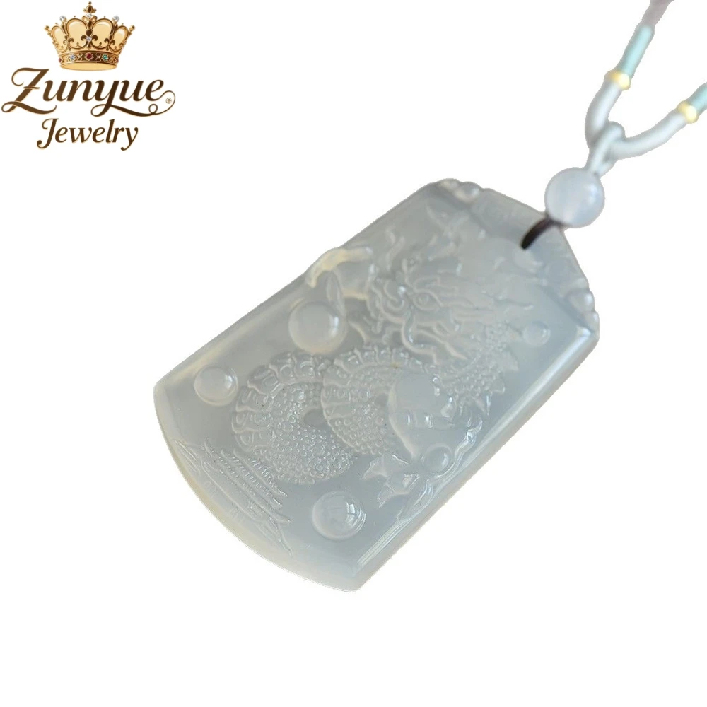 Natural High Ice Transparent White Chalcedony Red Agate Zodiac Dragon Playing With A Pearl Jade Pendant Exquisite Couple Jewelry 5