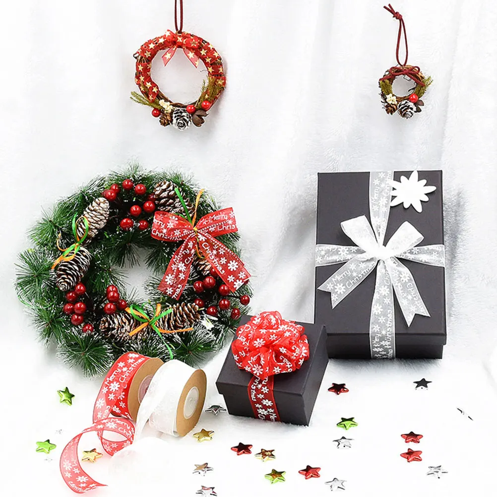 

Christmas Ribbon Decorative Ribbons for Crafts Snowflake Red Wired Party Decoration Tree