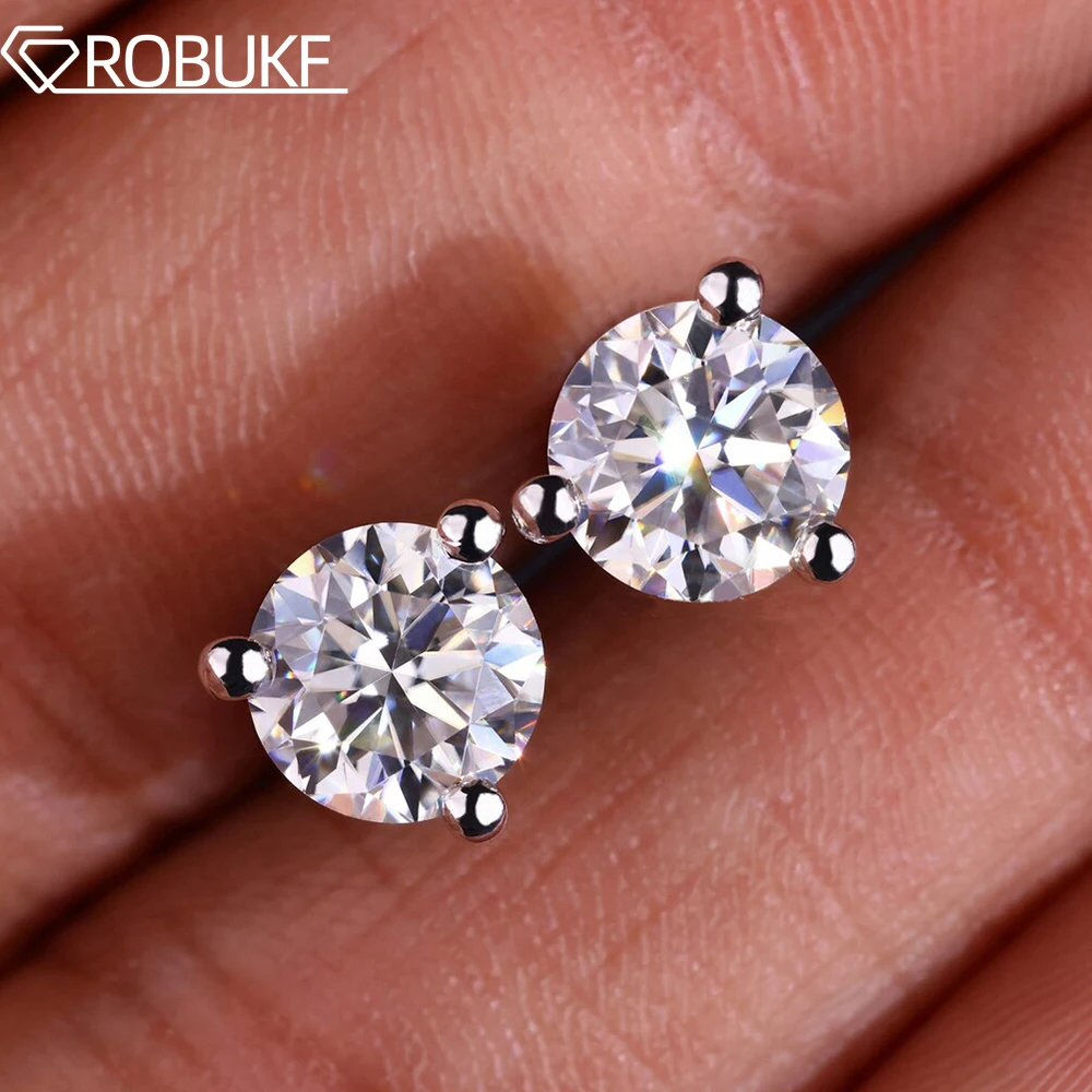 

0.3-2ct 3 Prong Moissanite Stud Earrings For Women Men D VVS Diamond 925 Sterling Silver Classic Trendy Earring Jewelry With GRA