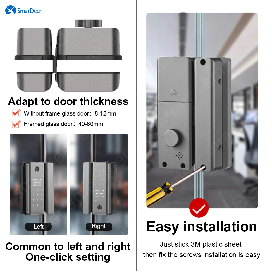 SmarDeer smart Lock with Glass door Biometric Fingerprint Lock for Tuya App Keyless entry Fingerprint/Password/NFC/Card/Key/App