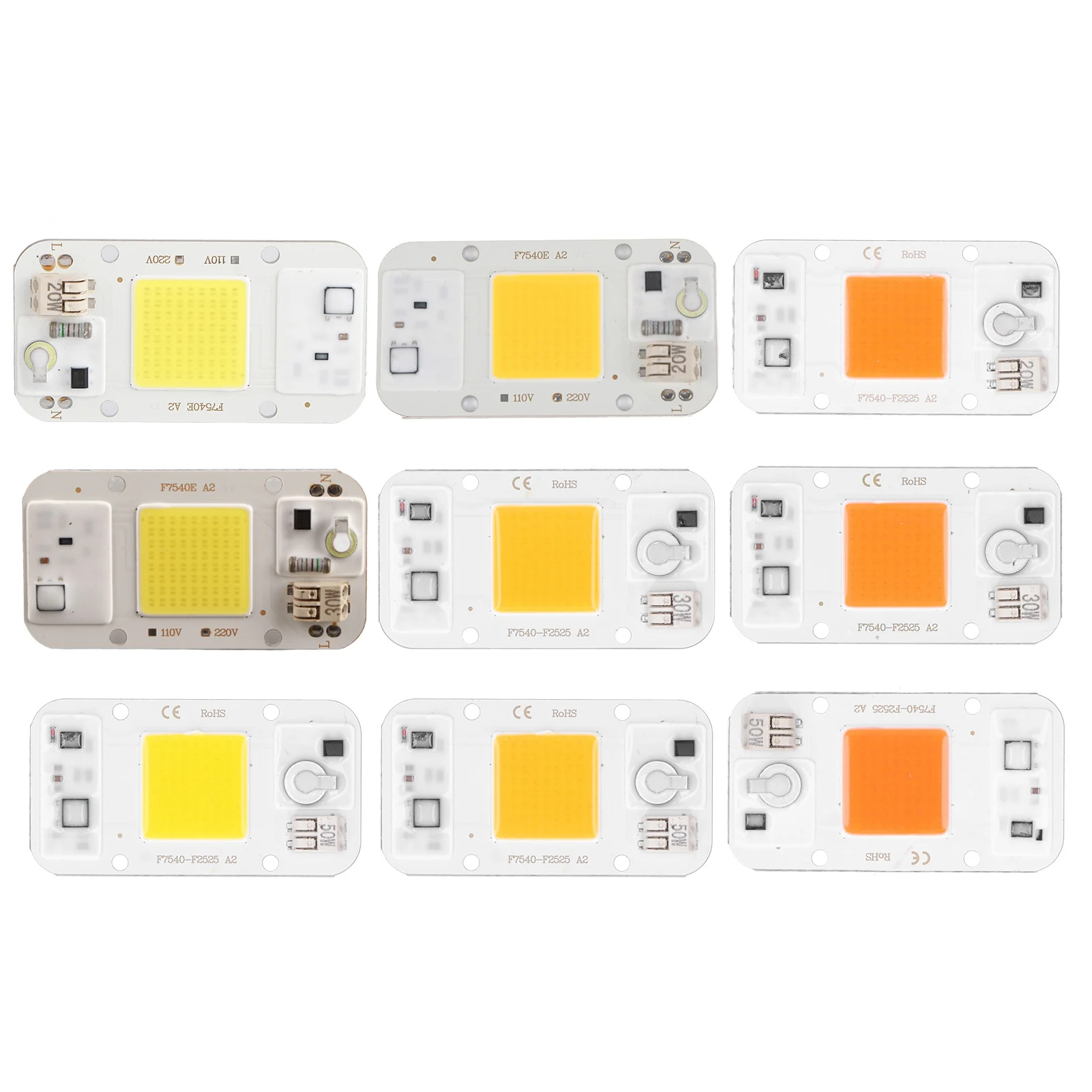 Panel de Lámpara LED COB de 20W/30W/50W 220V, Sin Soldadura, Luz Blanca Cálida, Espectro Completo, Chip LED COB de Espectro Completo