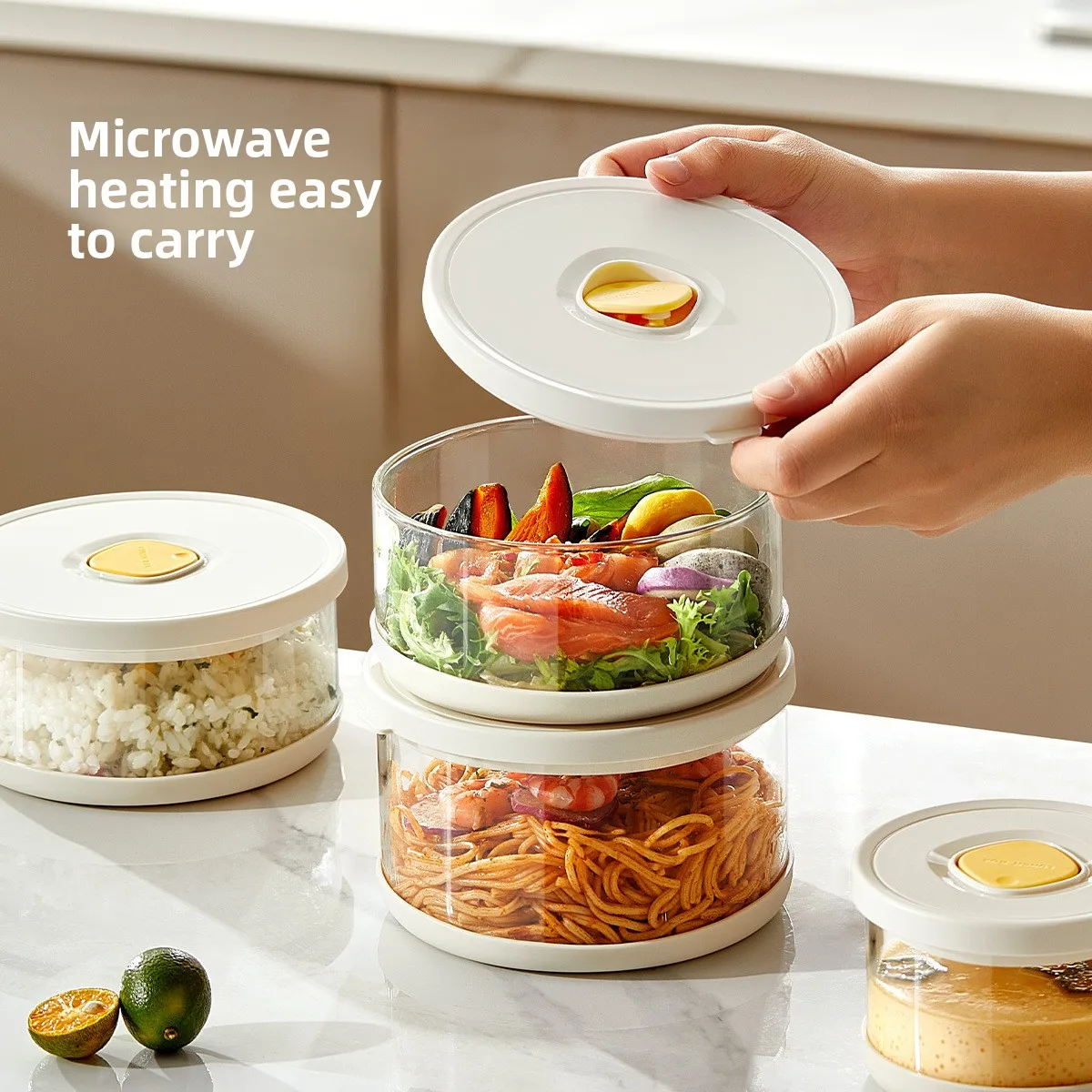 Yjq high borosilicate glass lunch box can be heated in microwave oven, bento box, fresh-keeping and divided lunch box