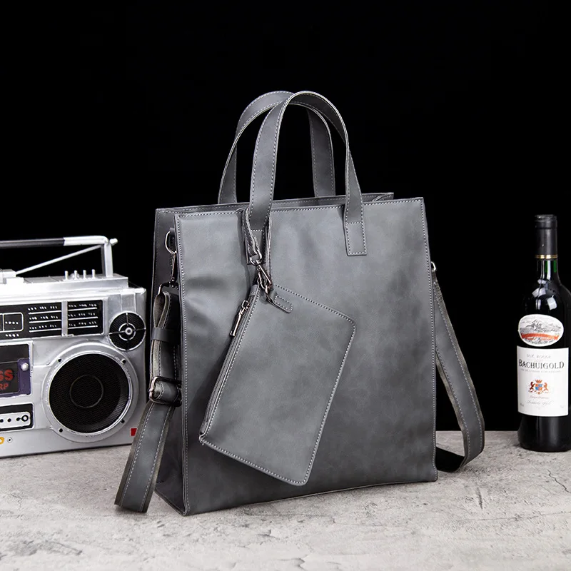 Fashion Retro PU Messenger Bag Leather Briefcases Men Briefcase Trendy Crossbody Handbag Men's Shoulder Luxury Brand Brief Case