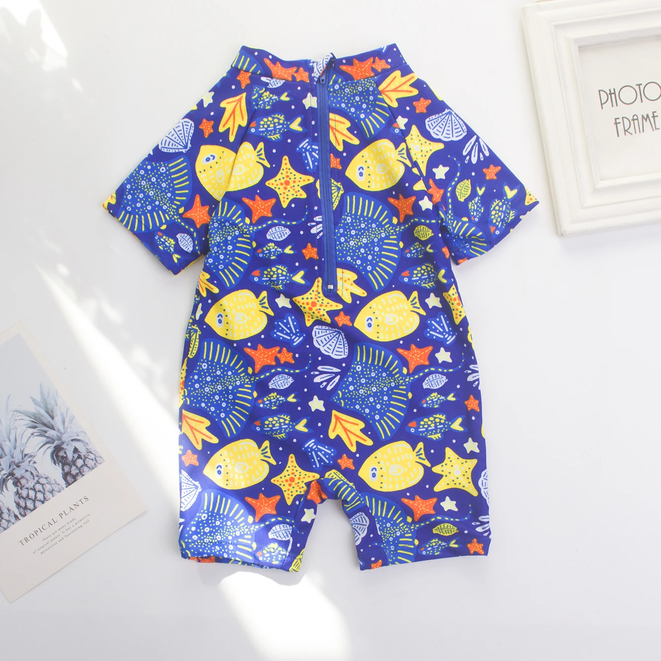 Underwater World Fish Print Boys Kids One Piece Swimsuit Swimwear Kids Boys Swimming Suit Cartoon Zipper Quick Drying Beachwear