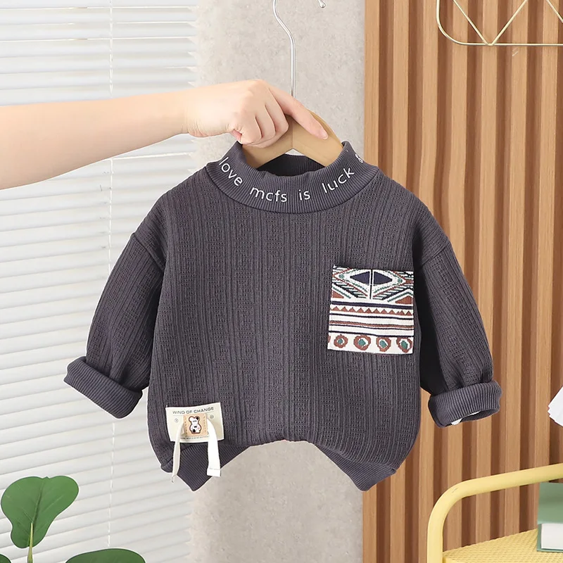 Boys Thick T-shirts Winter Children Cotton Velvet Sweatshirts For Baby 1 To 5 Years Warm Hoodies Clothes Kids Pullover Coats Top