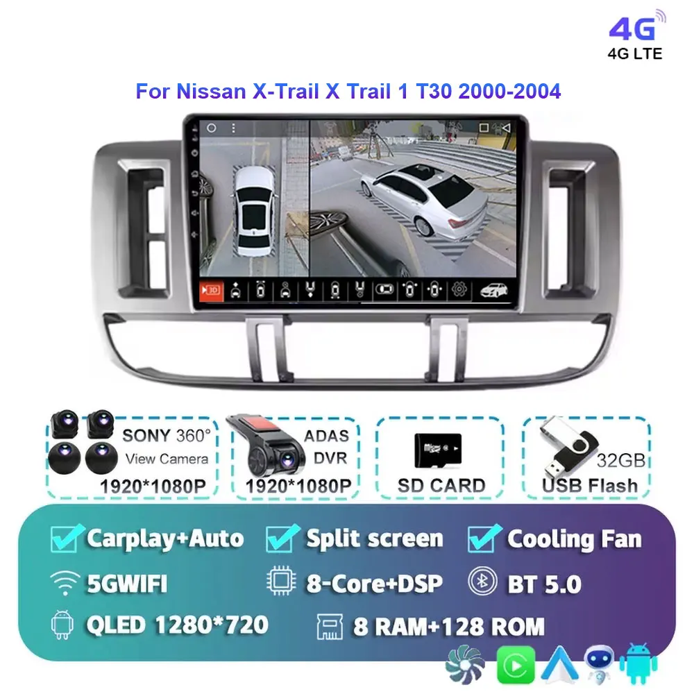Android 15 autoradio voor Nissan X-Trail 2000-2004 met GPS navigatie 2DIN stereo BT Carplay videospeler X Trail X-Trail T30