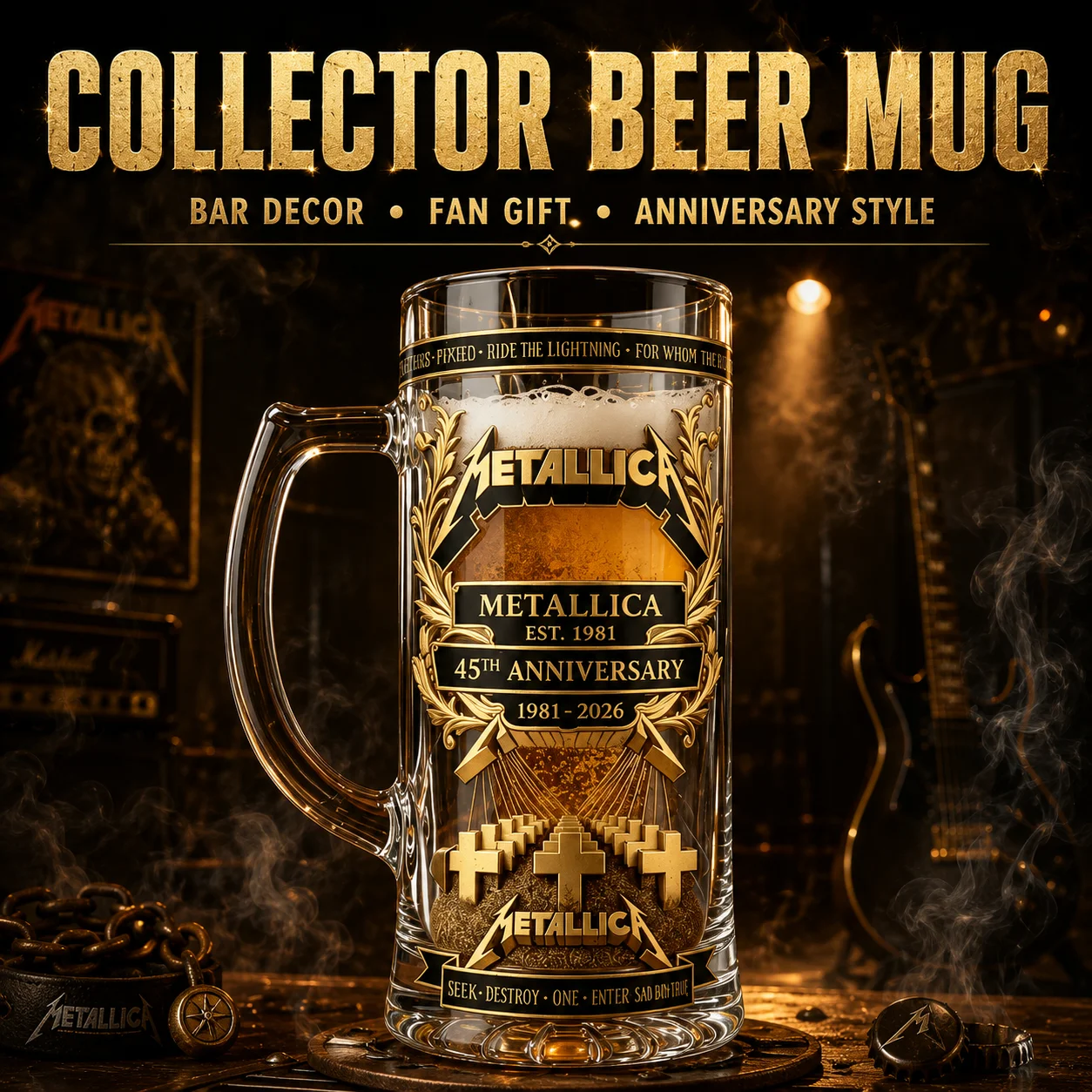 Metallica Est.1981 Beer Stein Mug Rock Band 45th Anniversary Commemorative Glass Cup With Handle Heavy Metal Fans Gift Bar - view 3