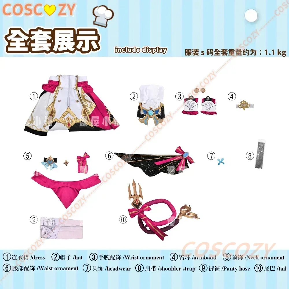 CosplayXS-2XL Escoffier Genshin تأثيري أنيمي لعبة Genshin تأثير تأثيري خادمة شعر مستعار ذيل ملابس حفلات الهالوين للفتيات