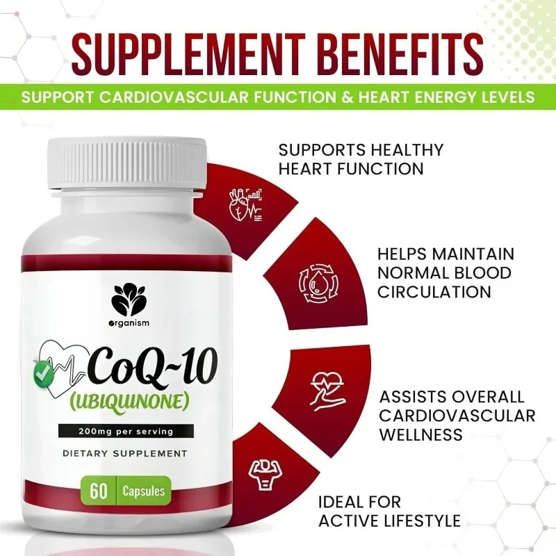 Coenzyme Q10 200mg supports cellular energy production in 60 capsules