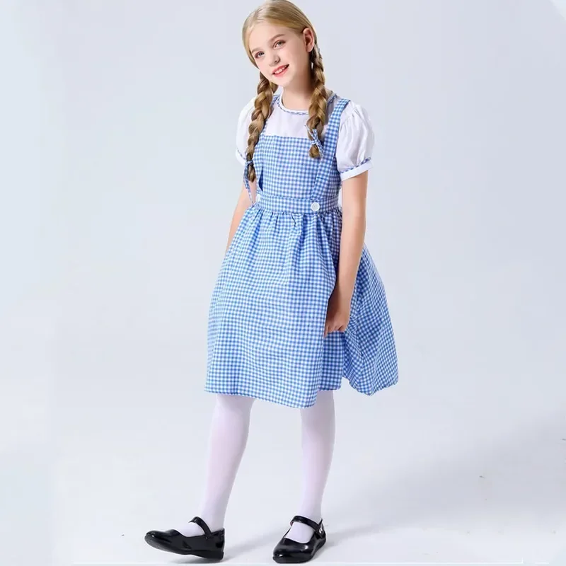 فستان أطفال تقليدي أزرق منقوش لمهرجان أكتوبر ديرتل للفتيات الصغيرات لحفلات الهالوين كوسبلاي دوروثي معالج أوز M17