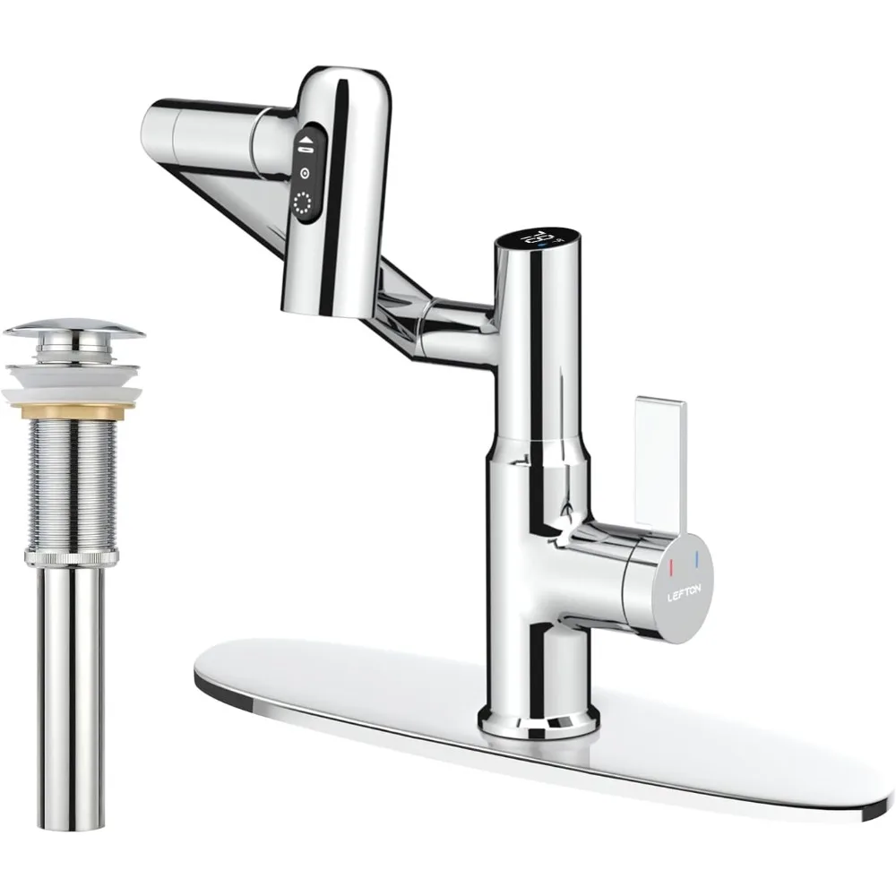Grifo de baño giratorio contemporáneo negro mate con tapón de drenaje de fregadero emergente sin desbordamiento - Accesorio de lavabo de baño moderno