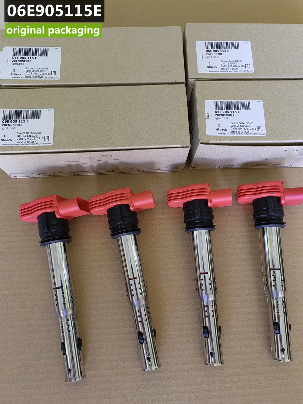 4pcs Made In Germany OEM 06E905115E Ignition Coil for Audi A4 A5 A6 Q5 Q7 S4 S5 2.4 2.8 3.0 3.2 V6, 4.2 V8, 5.2 A3 TT MK2 2.0T