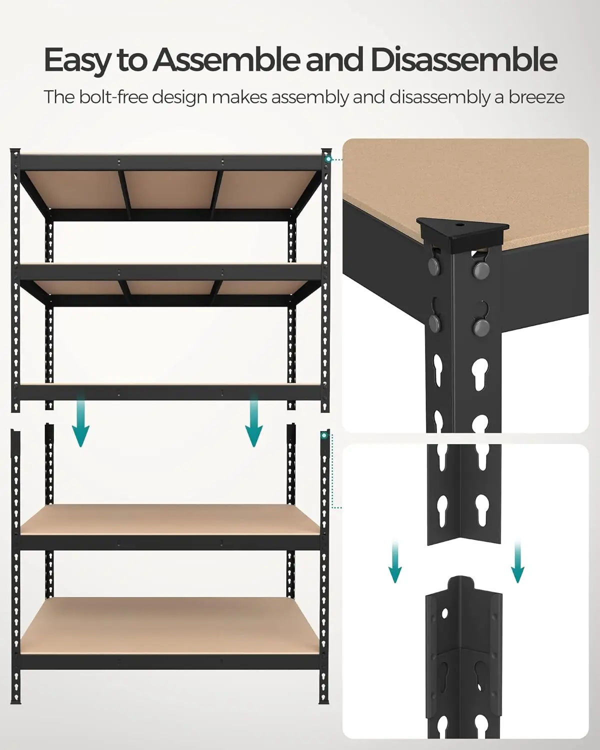 SONGMICS 5-Tier Storage Shelves, Set of 2 Garage Storage, Boltless Assembly, Adjustable Shelving Units, 23.6 x 47.2 x 70.9 Inche